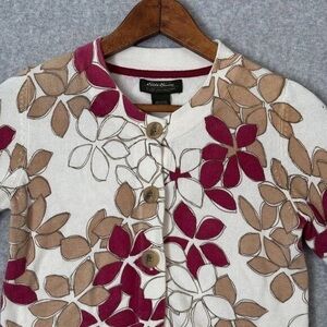 Eddie Bauer Floral Cardigan - Cream, Red, and Tan